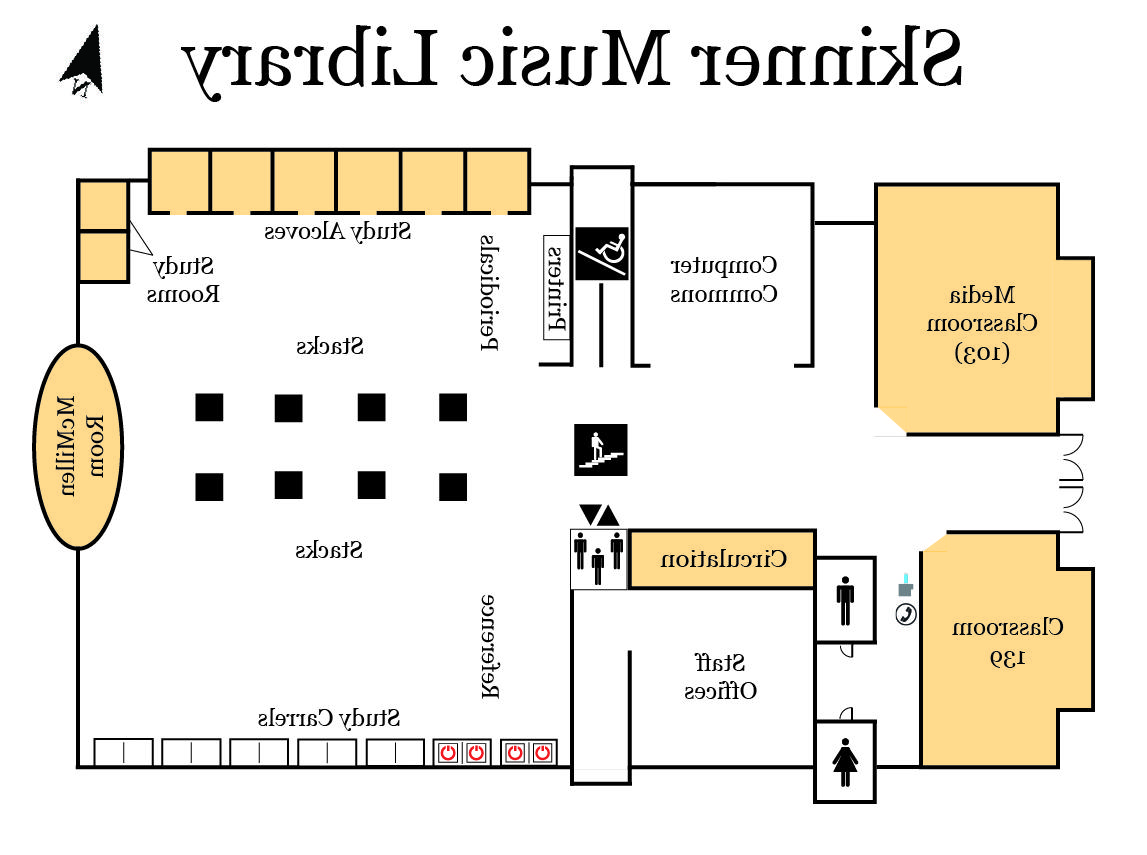 Map of Skinner Music Library first floor